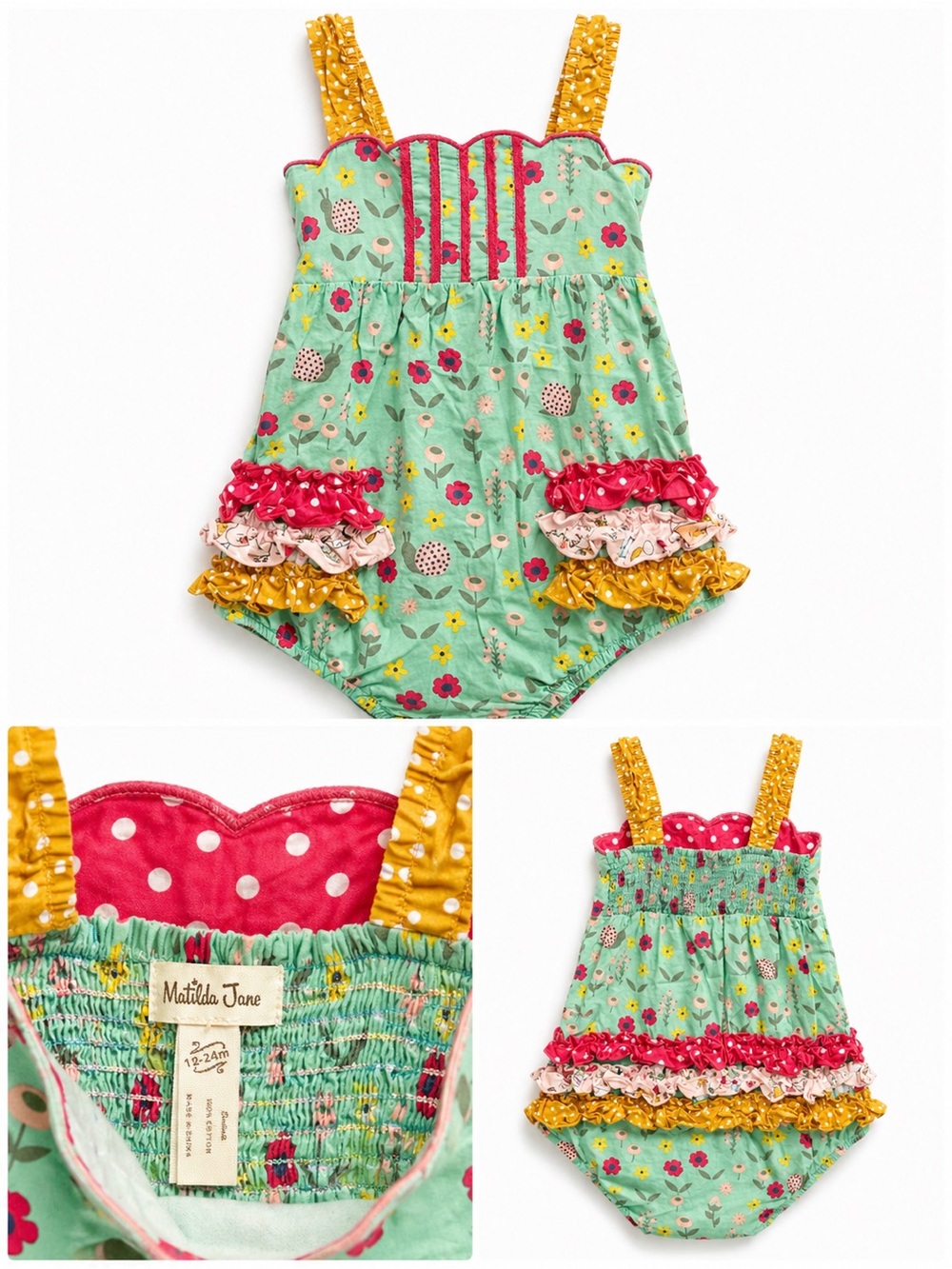Matilda Jane Mint Floral Ruffle Bubble Romper 12-24m